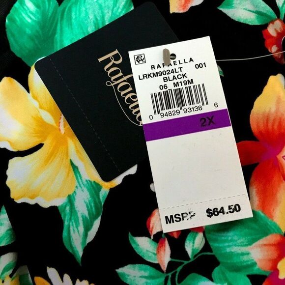 Rafaella Womens Bold Black Floral V-Neck Top 2X Hi-Low Sleeveless Pullover NEW - Picture 8 of 8